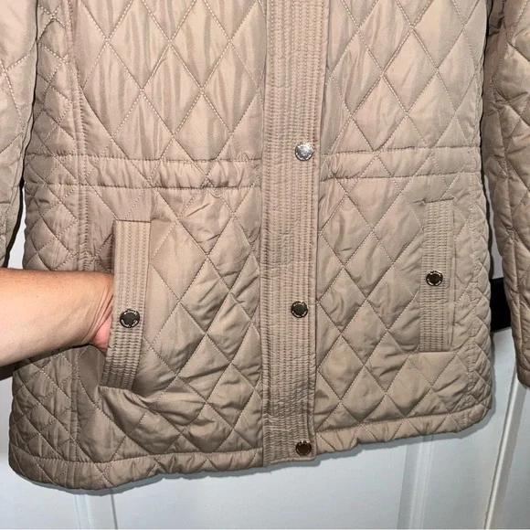 Michael Kors Women's Quilted Anorak Jacket Tan Hooded Zip Front Coat Size M - Picture 5 of 15